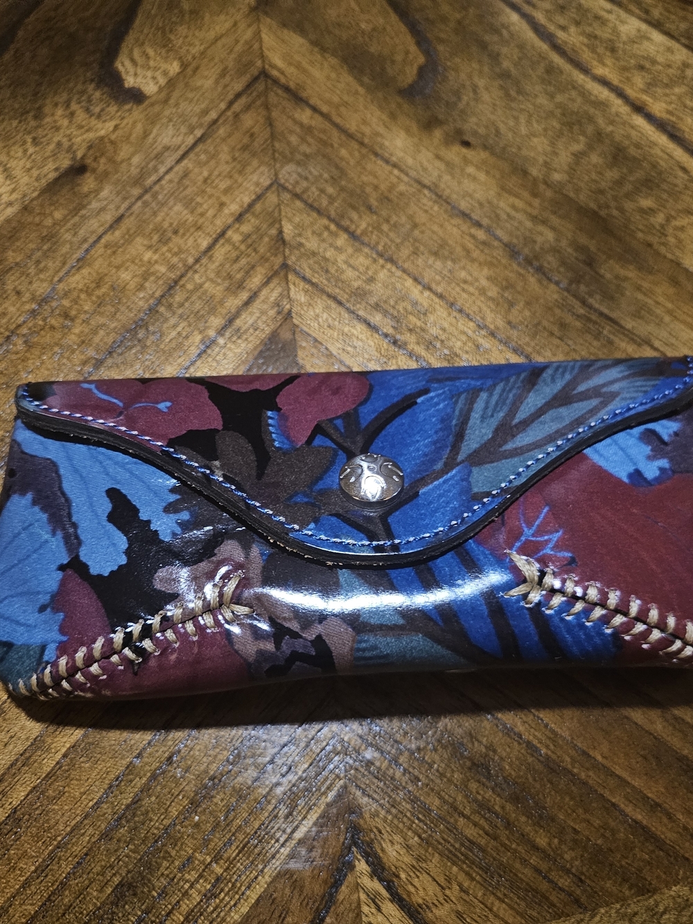 Patricia Nash Floral Leather Glasses Case in Blue, Brown, Burgundy - Picture 2 of 6